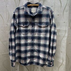 American Eagle Flannel Shirt Mens XL Blue White Red Plaid Excellent Long Sleeve